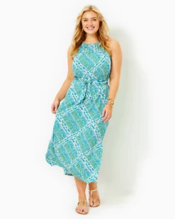 Bingham Halter Midi Dress -Lilly Pulitzer Shop 002690 prismbluegoodgreefengineeredknitdress a6 sf