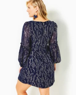 Cleme Silk Dress 12 Cleme Silk Dress -Lilly Pulitzer Shop 011824 truenavyfishclipchiffon a5 sf