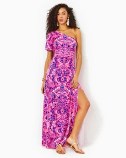 Solana One-Shoulder Maxi Dress -Lilly Pulitzer Shop 012031 havanapinkturtletidepoolengineeredknitdress a3 sf