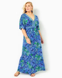 Addison Elbow Sleeve Maxi Dress 10 Addison Elbow Sleeve Maxi Dress -Lilly Pulitzer Shop 012042 abacoblueinturtleaweengineeredmaxidress a4 sf