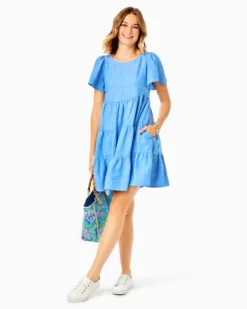 Jocelyn Short Sleeve Linen Dress 7 Jocelyn Short Sleeve Linen Dress -Lilly Pulitzer Shop 012292 bocabluexresortwhite a3 sf