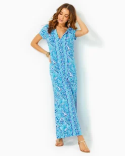 UPF 50+ Sophiletta Short Sleeve Maxi Dress -Lilly Pulitzer Shop 012969 amalfibluebytheseashoreengineeredmaxidress a3 sf