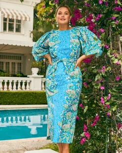 Barbara 3/4 Sleeve Cotton Maxi Dress -Lilly Pulitzer Shop 013135 cumulusbluechickmagnetengineeredwovendress campaigntest sf