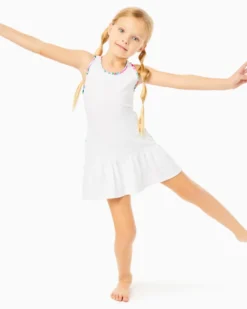 UPF 50+ Luxletic Girls Mini Mixed Doubles Dress -Lilly Pulitzer Shop 013171 resortwhite a3 sf