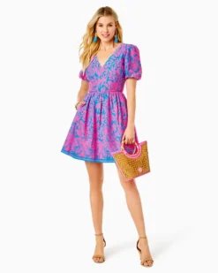 Suzie Short Sleeve Cotton Dress -Lilly Pulitzer Shop 013185 aurapinkleafanimpressionengineeredwovendres a3 sf