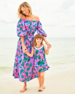 Shawnlee Elbow Sleeve Off-The-Shoulder Cotton Midi Dress -Lilly Pulitzer Shop 013832 cerisepinksafarisunset a7 sf