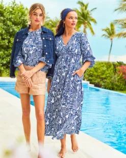 Deacon 3/4 Sleeve V-Neck Cotton Maxi Dress -Lilly Pulitzer Shop 014332 aegeannavybeachpath campaigntest sf